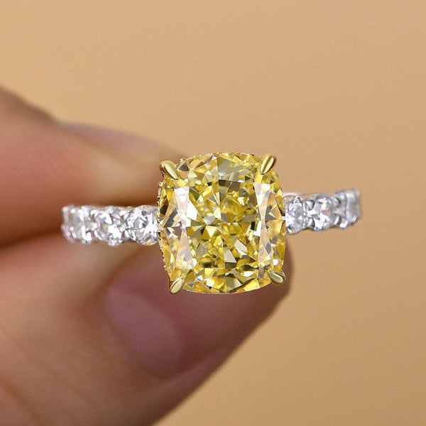 Louily Stunning Two-tone Cushion Cut Yellow Sapphire Engagement Ring