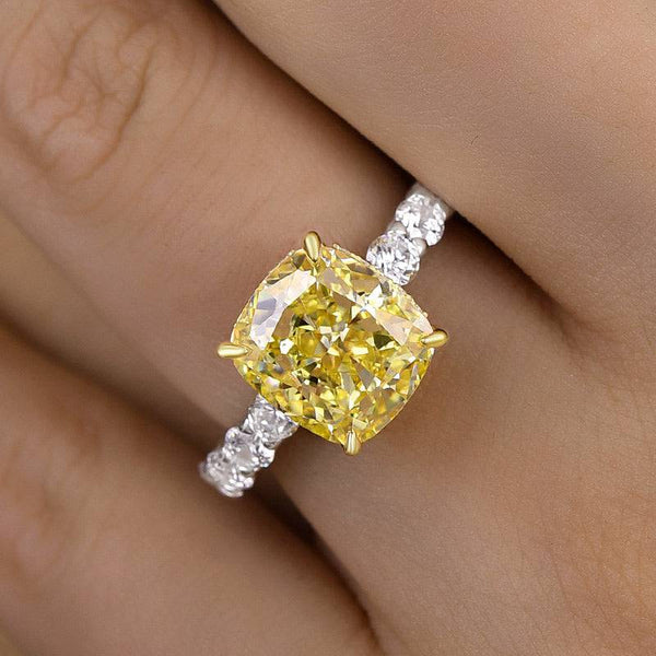 Louily Stunning Two-tone Cushion Cut Yellow Sapphire Engagement Ring