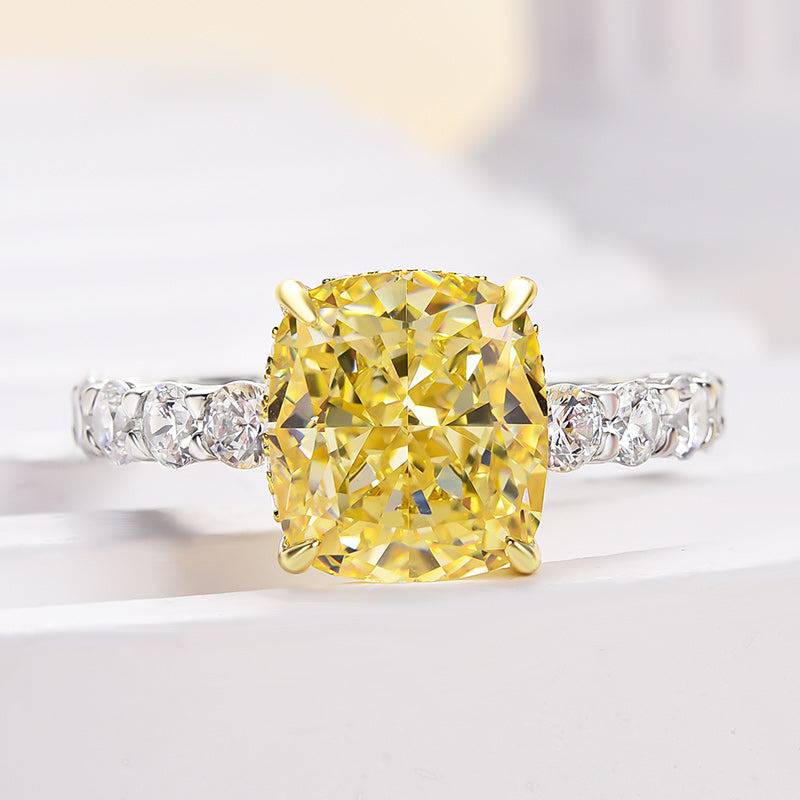 Louily Stunning Two-tone Cushion Cut Yellow Sapphire Engagement Ring - louilyjewelry