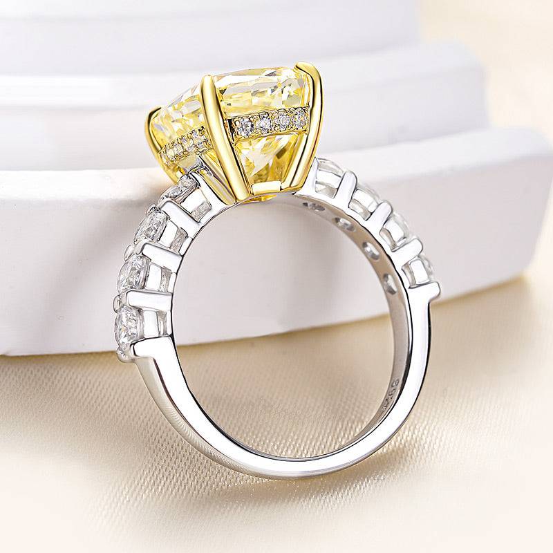 Louily Stunning Two-tone Cushion Cut Yellow Sapphire Engagement Ring - louilyjewelry