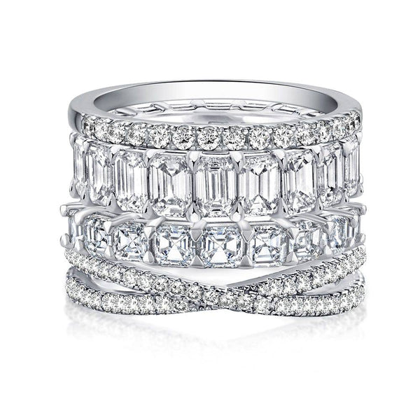 Louily Stunning Women's 4PC Stackable Wedding Band Set In Sterling Silver
