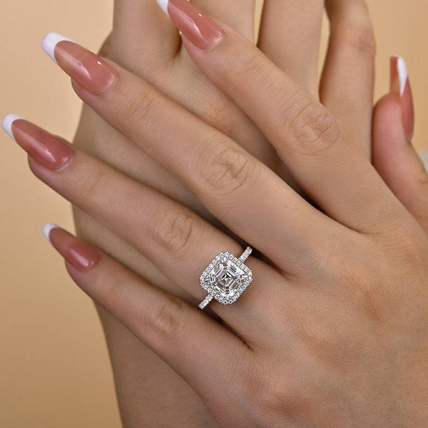 Louily Timeless Halo Asscher Cut Engagement Ring