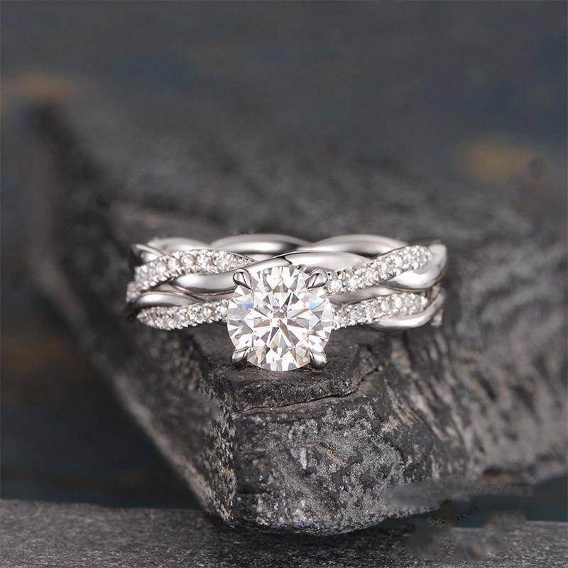 Louily Twist 1.25 Carat Round Cut Wedding Set For Her In Sterling Silver - louilyjewelry