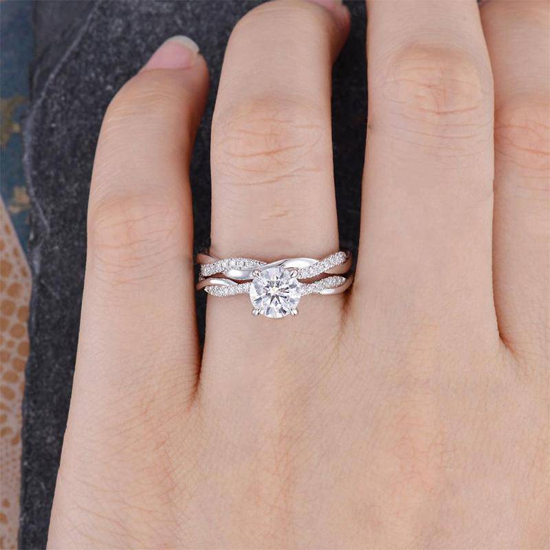 Louily Twist 1.25 Carat Round Cut Wedding Set For Her In Sterling Silver - louilyjewelry