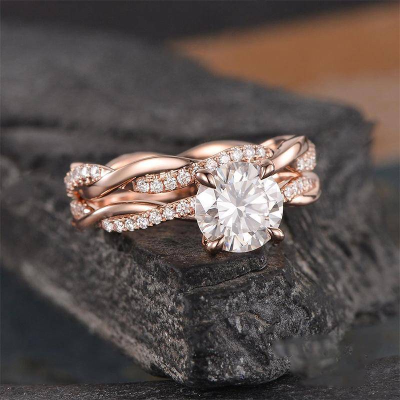 Louily Twist 1.25 Carat Round Cut Wedding Set For Her In Sterling Silver - louilyjewelry