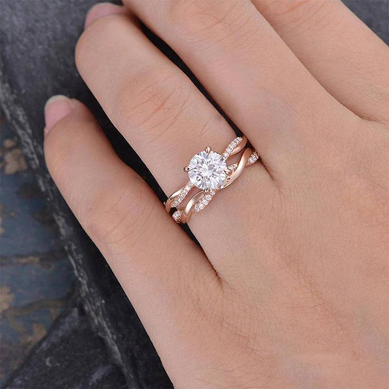 Louily Twist 1.25 Carat Round Cut Wedding Set For Her In Sterling Silver - louilyjewelry