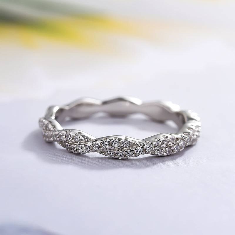 Louily Twist Eternity Pave Wedding Band for Women In Sterling Silver - louilyjewelry