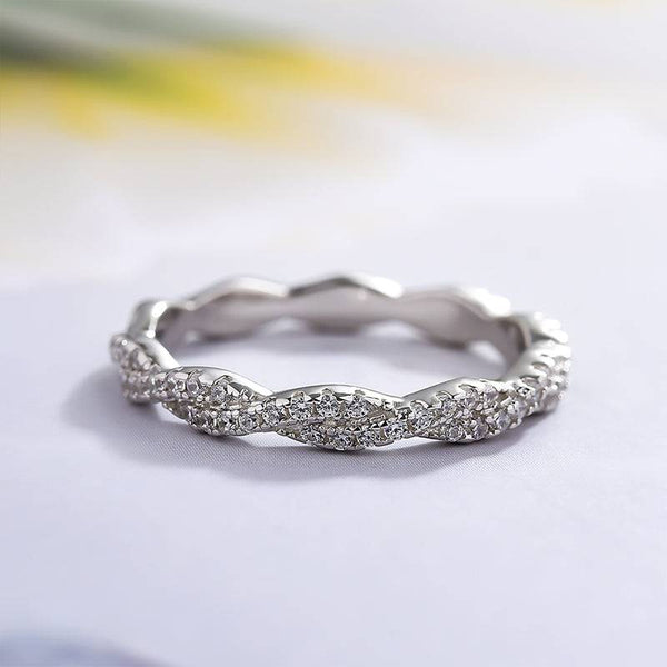 Louily Twist Eternity Pave Wedding Band for Women In Sterling Silver
