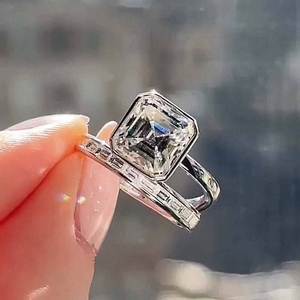 Louily Unique Asscher Cut Women's Engagement Ring