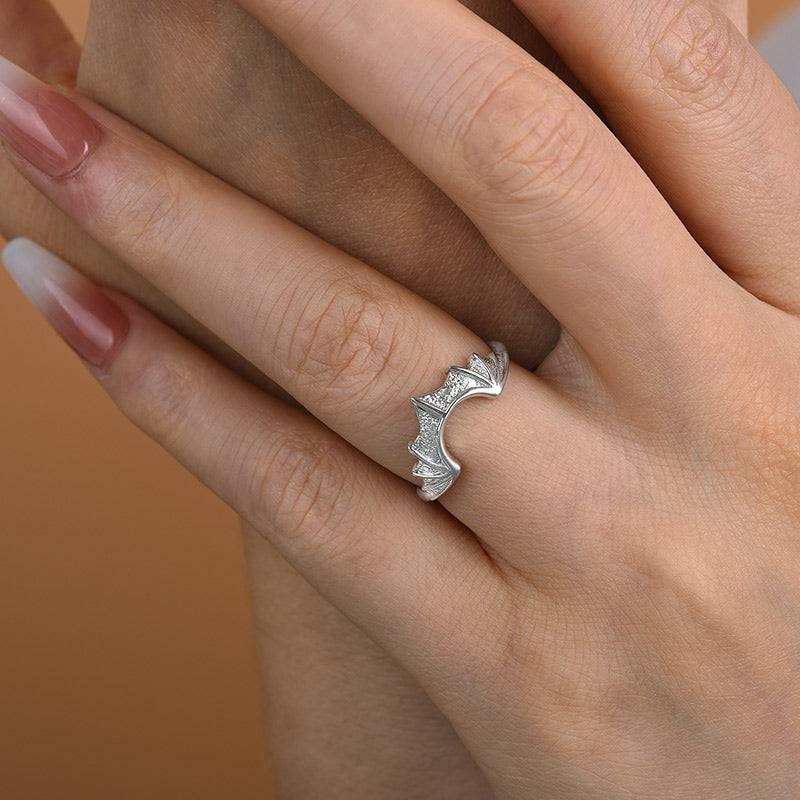 Louily Unique Bat Design Wedding Band Ring For Women In Sterling Silver - louilyjewelry