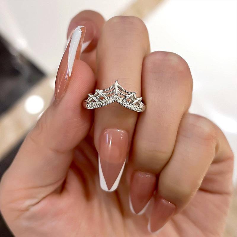 Louily Unique Cobweb Design Round Cut Wedding Band In Sterling Silver - louilyjewelry