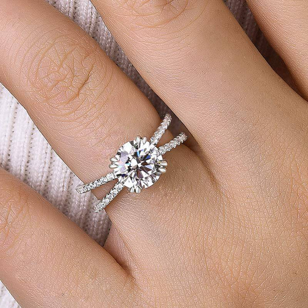 Louily Unique Cross Shank Round Cut Engagement Ring For Her In Sterling Silver