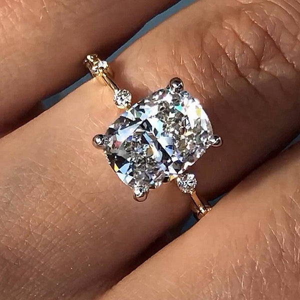 Louily Unique Crushed Ice Cushion Engagement Ring