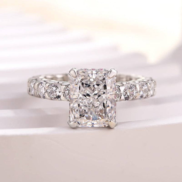 Louily Unique Crushed Ice Radiant Cut Engagement Ring For Women In Sterling Silver