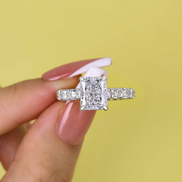 Louily Unique Crushed Ice Radiant Cut Engagement Ring For Women In Sterling Silver