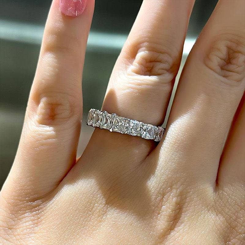 Louily Unique Cushion & Radiant Cut Women's Wedding Band In Sterling Silver - louilyjewelry