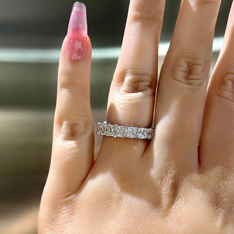 Louily Unique Cushion & Radiant Cut Women's Wedding Band In Sterling Silver - louilyjewelry