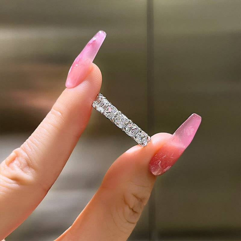 Louily Unique Cushion & Radiant Cut Women's Wedding Band In Sterling Silver - louilyjewelry