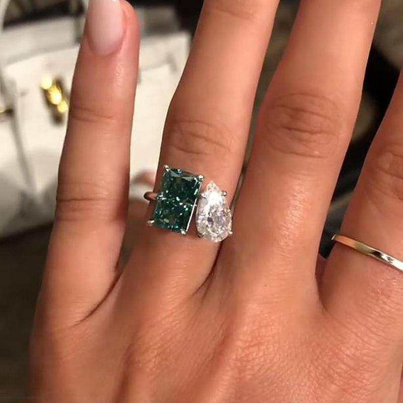 Louily Unique Double Stones Design Radiant & Pear Cut Engagement Ring In Sterling Silver - louilyjewelry