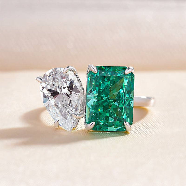 Louily Unique Double Stones Design Radiant & Pear Cut Engagement Ring ...