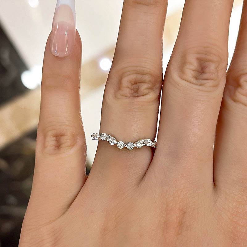 Louily Unique Half Round & Marquise Cut Wedding Band In Sterling Silver - louilyjewelry