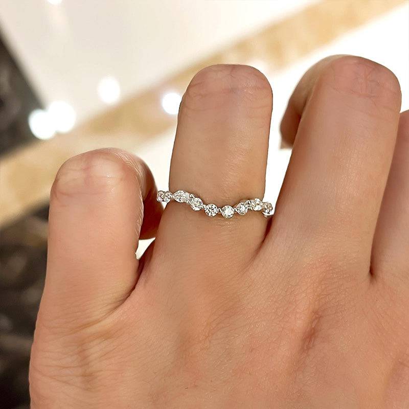 Louily Unique Half Round & Marquise Cut Wedding Band In Sterling Silver - louilyjewelry