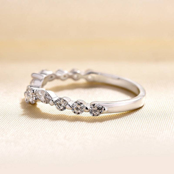 Louily Unique Half Round & Marquise Cut Wedding Band In Sterling Silver