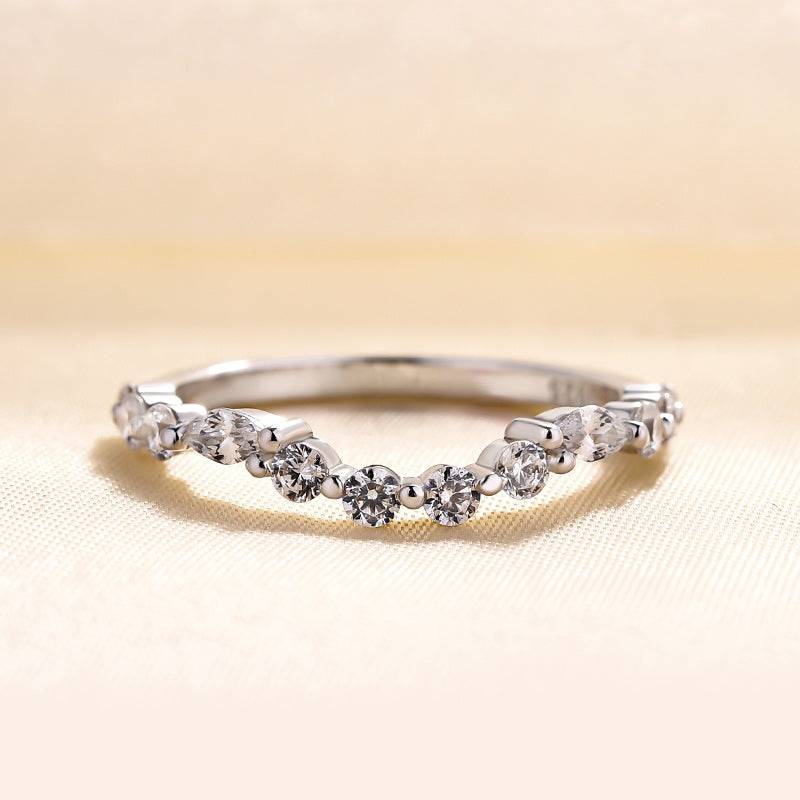 Louily Unique Half Round & Marquise Cut Wedding Band In Sterling Silver - louilyjewelry