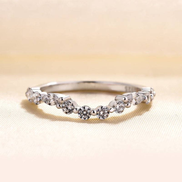 Louily Unique Half Round & Marquise Cut Wedding Band In Sterling Silver