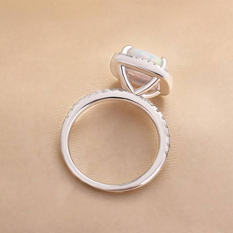 Louily Unique Halo Cushion Cut Opal Stone Engagement Ring In Sterling Silver - louilyjewelry