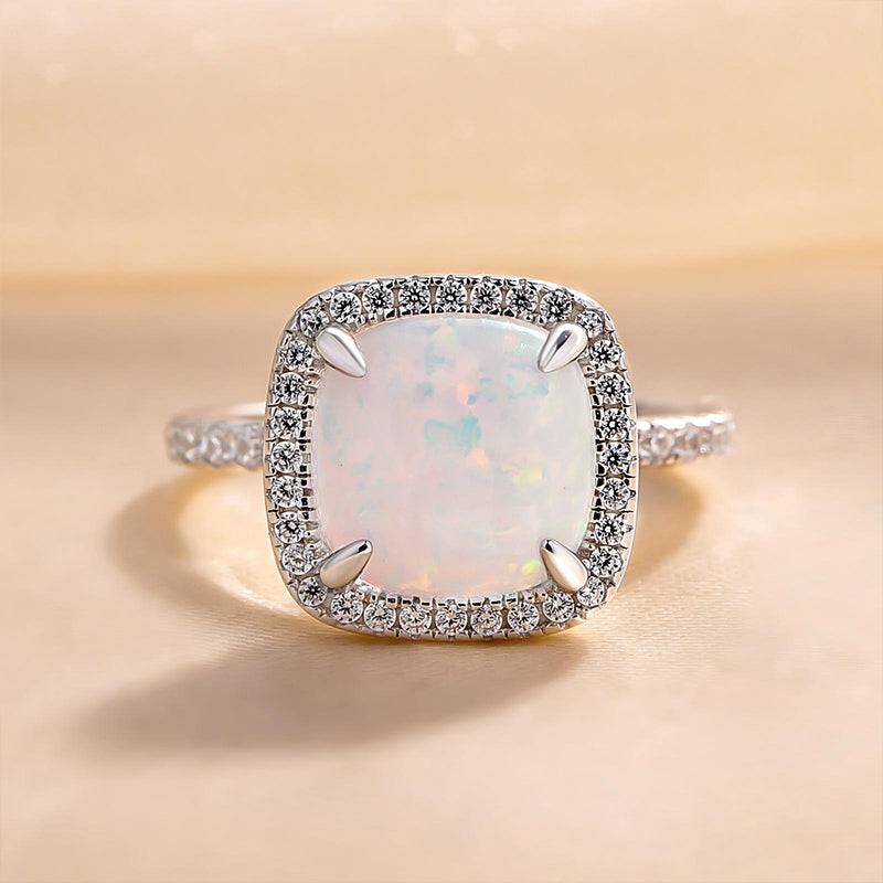 Louily Unique Halo Cushion Cut Opal Stone Engagement Ring In Sterling Silver - louilyjewelry