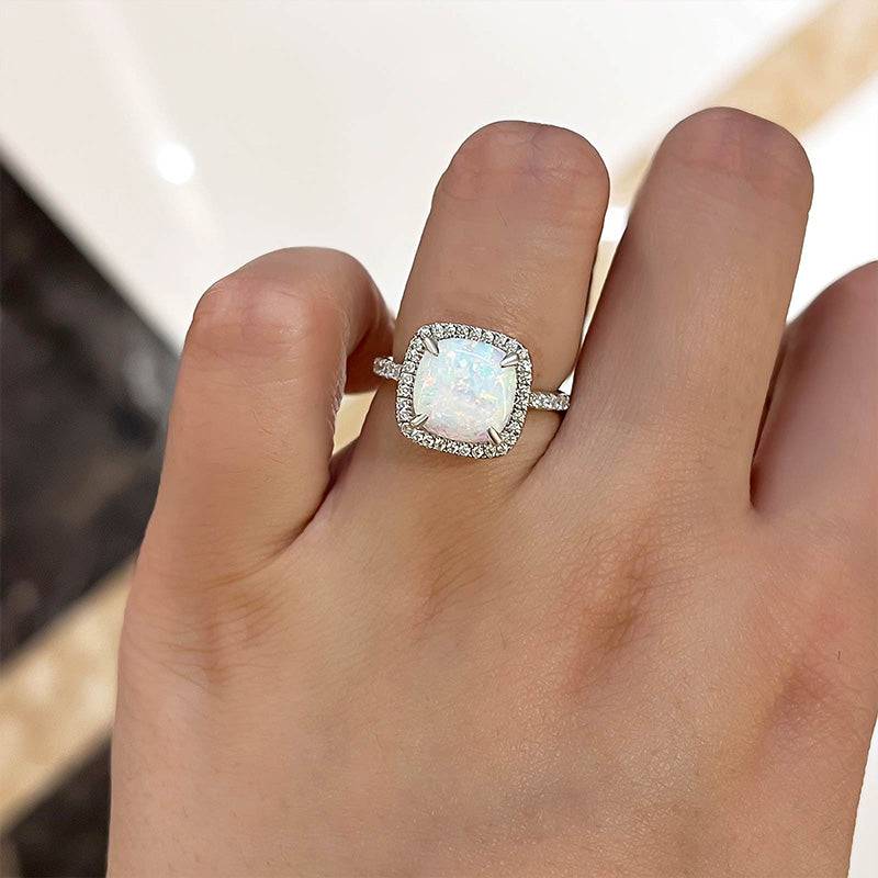 Louily Unique Halo Cushion Cut Opal Stone Engagement Ring In Sterling Silver - louilyjewelry