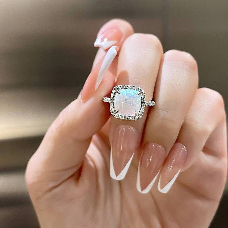 Louily Unique Halo Cushion Cut Opal Stone Engagement Ring In Sterling Silver - louilyjewelry