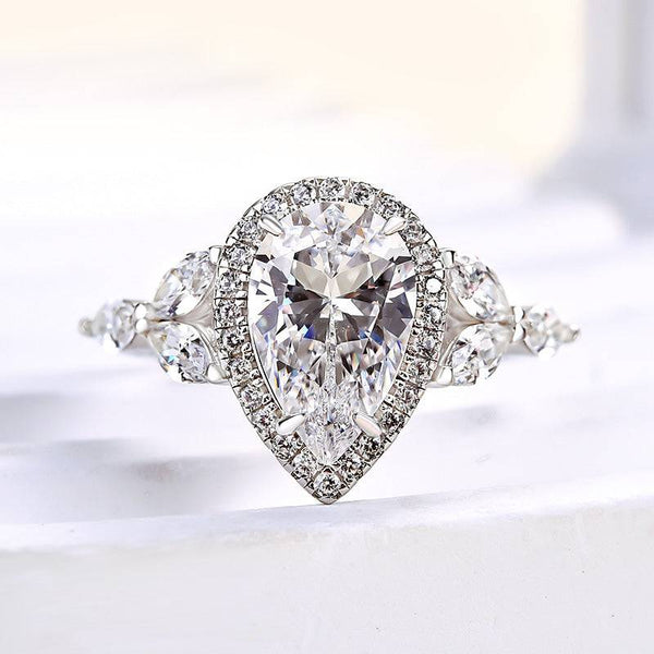 Louily Unique Halo Pear Cut Engagement Ring