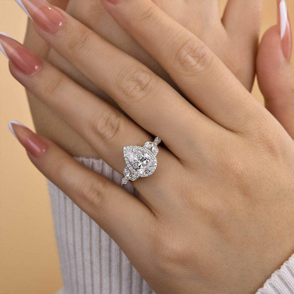 Louily Unique Halo Pear Cut Engagement Ring