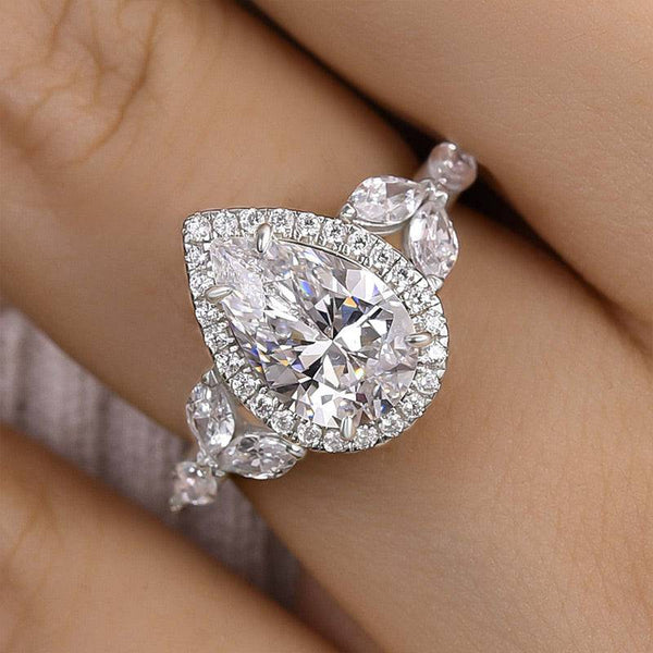 Louily Unique Halo Pear Cut Engagement Ring