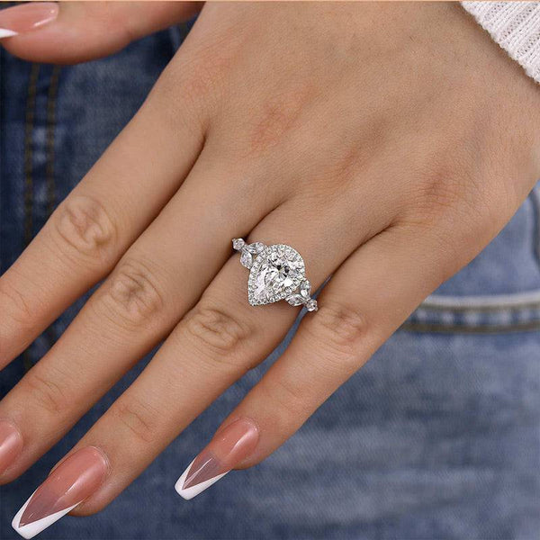 Louily Unique Halo Pear Cut Engagement Ring