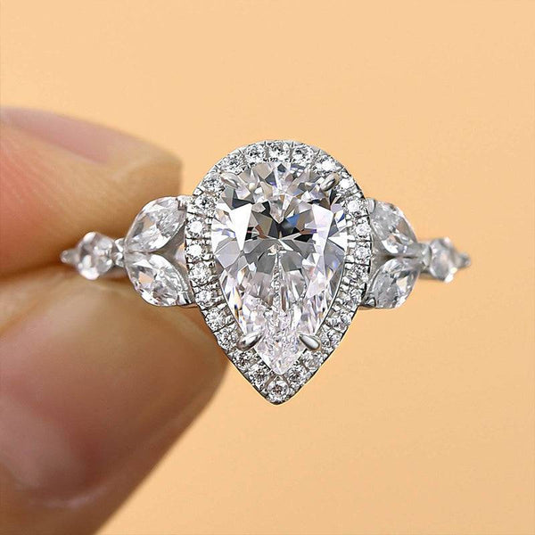 Louily Unique Halo Pear Cut Engagement Ring