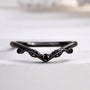Louily Unique Leaf Design Black Stone Round Cut Wedding Band In Sterling Silver - louilyjewelry