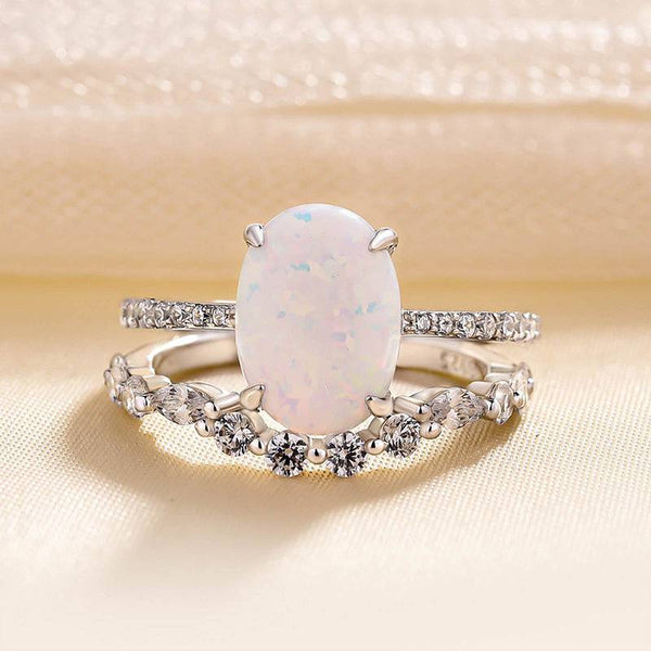 Louily Unique Oval Cut Opal Stone Wedding Ring Set In Sterling Silver