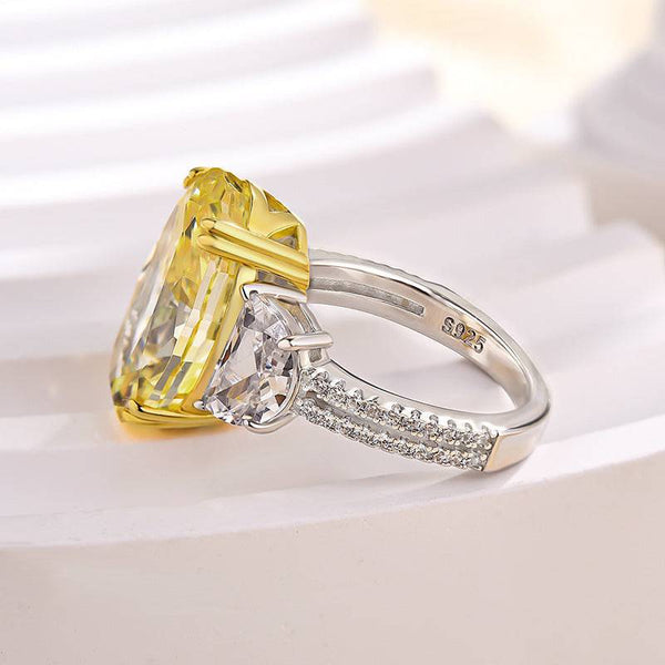 Louily Unique Oval Cut Three Stone Yellow Sapphire Engagement Ring In Sterling Silver