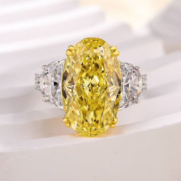 Louily Unique Oval Cut Three Stone Yellow Sapphire Engagement Ring In Sterling Silver