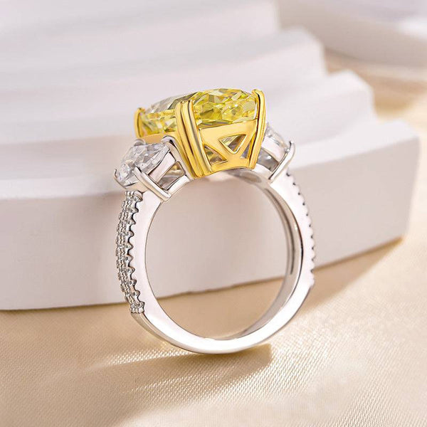 Louily Unique Oval Cut Three Stone Yellow Sapphire Engagement Ring In Sterling Silver