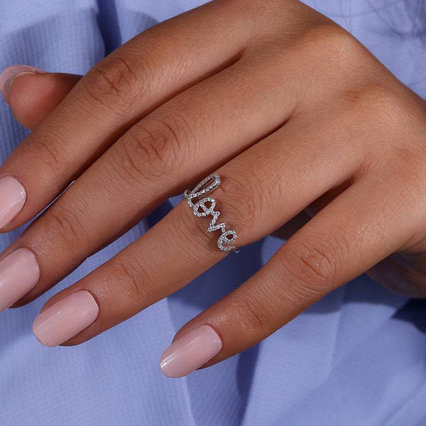 Louily Unique Pave Letter love Women's Wedding Band