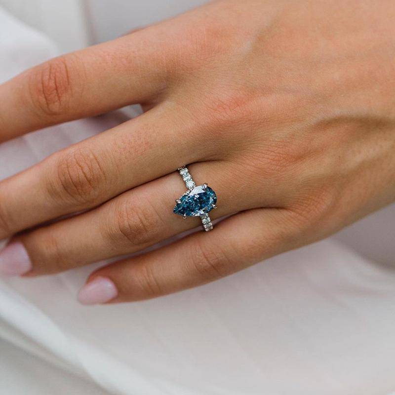 Louily Unique Pear Cut Blue Sapphire Engagement Ring In Sterling Silver - louilyjewelry