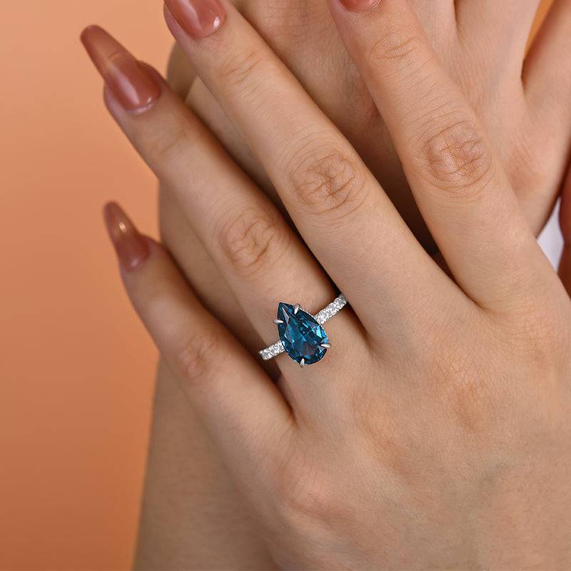 Louily Unique Pear Cut Blue Sapphire Engagement Ring In Sterling Silver - louilyjewelry