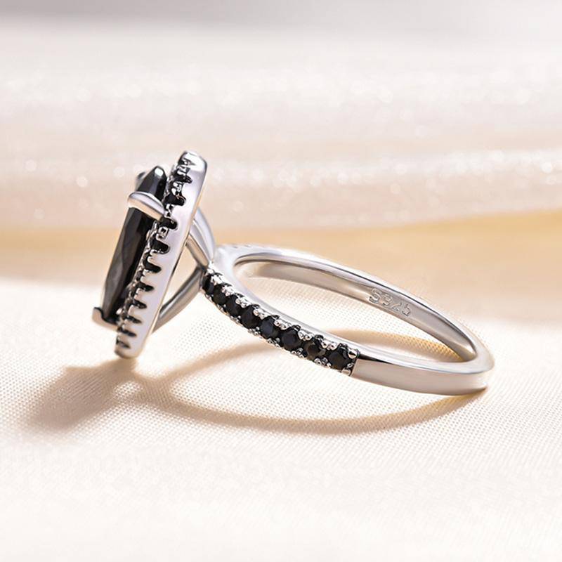 Louily Unique Pear Cut Halo Black Diamond Engagement Ring In Sterling Silver - louilyjewelry