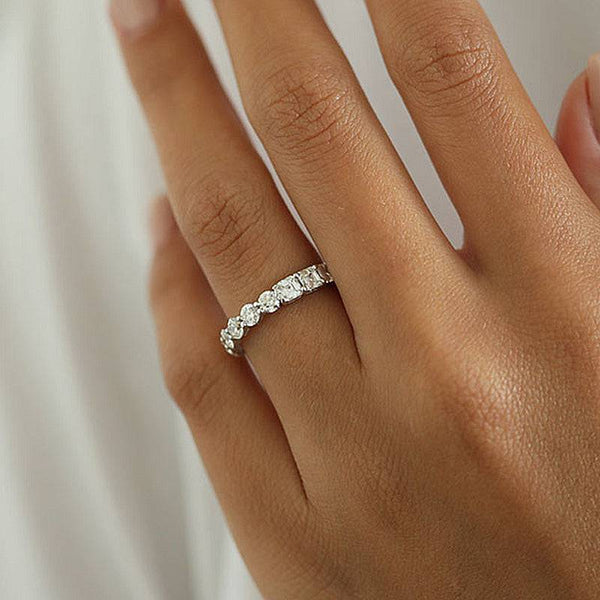Louily Unique Round & Asscher Cut Women's Wedding Band In Sterling Silver