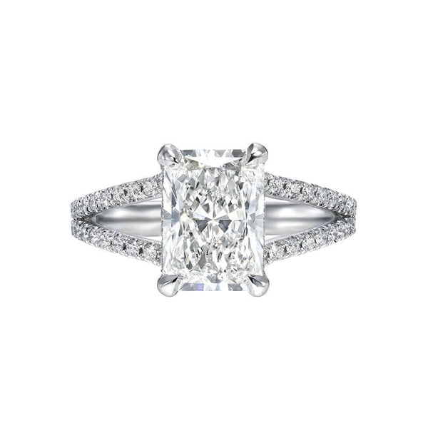 Louily Unique Split Shank Radiant Cut Engagement Ring In Sterling Silver