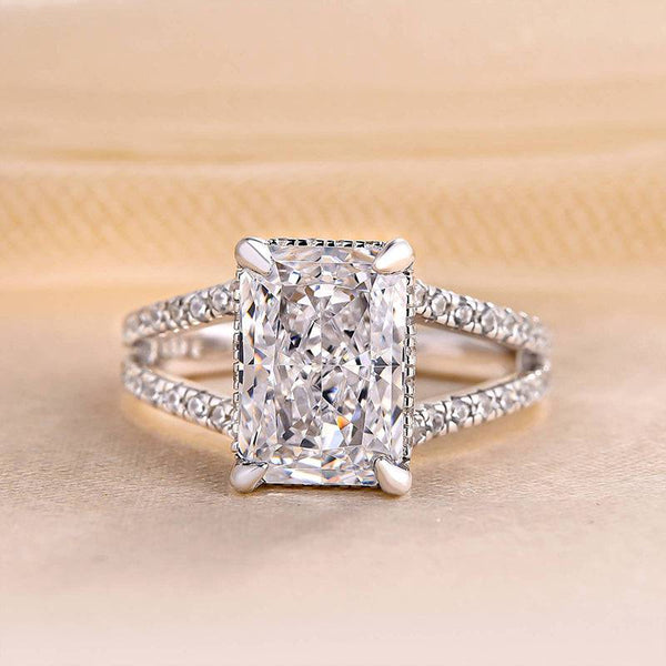 Louily Unique Split Shank Radiant Cut Engagement Ring In Sterling Silver